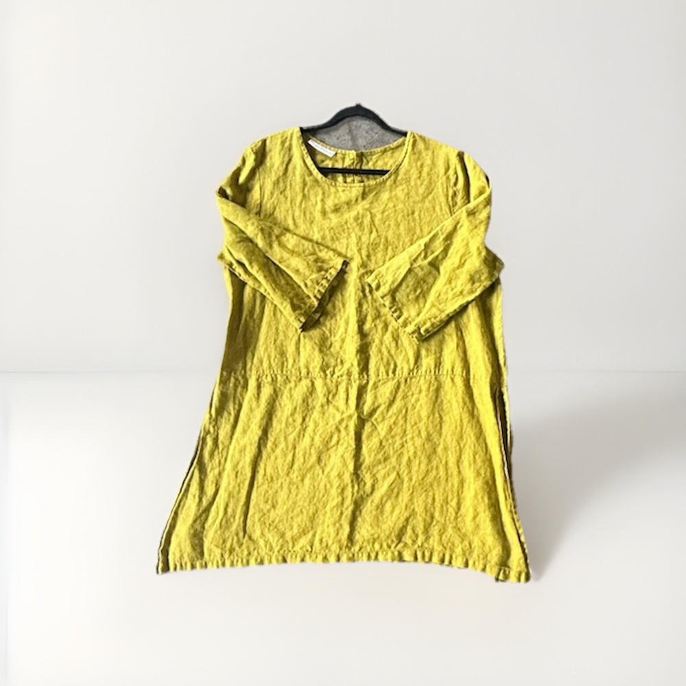 Bryn Walker Linen Dress Slits Tiered Lagenlook Tunic Dress Large